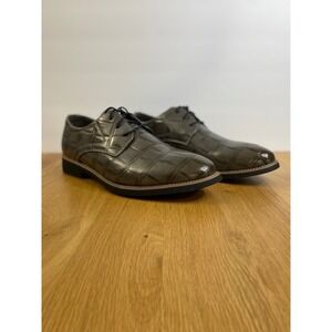 Mens EU 45 Gray/Brown Crocodile Embossed Lace Up Dress Shoes Oxford Derby Glossy